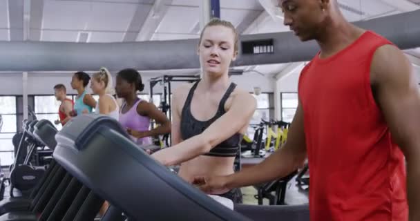 Mixed Race Man Wearing Sports Clothes Exercising Sports Centre Gym — Stock Video