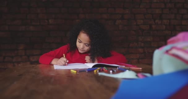 Front View Young African American Girl Home Sitting Dinner Table — 비디오