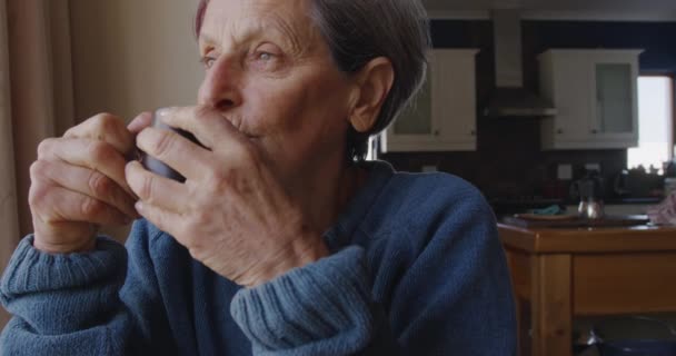 Nahaufnahme Einer Älteren Kaukasischen Frau Mit Kurzen Grauen Haaren Die — Stockvideo