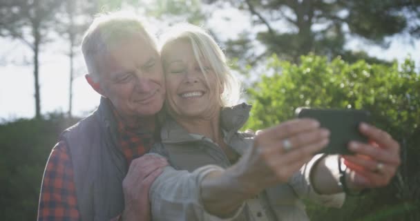 Front View Senior Caucasian Couple Enjoying Time Nature Together Standing — 비디오