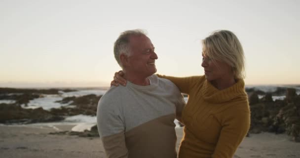 Side View Senior Caucasian Couple Enjoying Time Nature Together Dancing — Stock Video