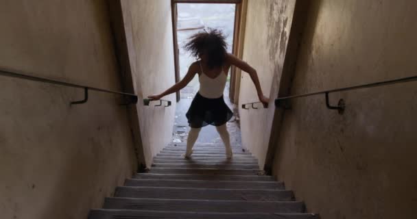 High Angle Front View Mixed Race Female Ballet Dancer Practicing — 비디오