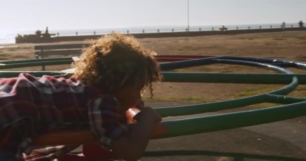 Vooraanzicht Van Gemengde Ras Vrouw Met Haar Zoon Genieten Van — Stockvideo