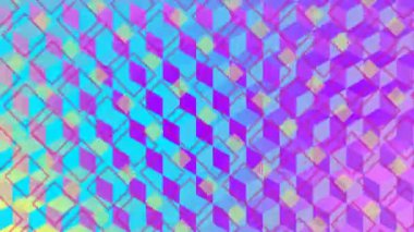 Küp kalıplarının arka planıyla göz kırpan pembe ve sarı kare desenlerinin dijital animasyonu