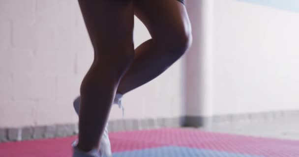 Vista Lateral Perto Uma Boxeadora Feminina Raça Mista Com Cabelo — Vídeo de Stock