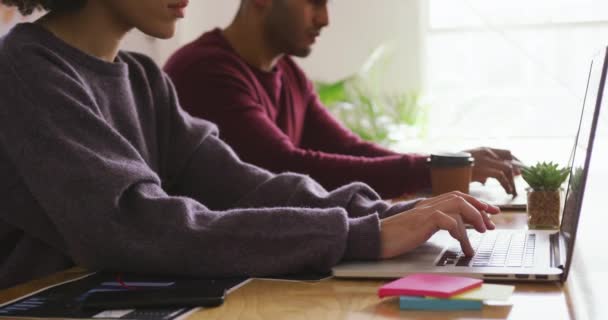 Vue Latérale Une Femme Homme Race Mixte Travaillant Dans Bureau — Video