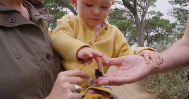 Sidovy Närbild Ett Kaukasiskt Par Njuter Familjens Tid Park Kvinnan — Stockvideo