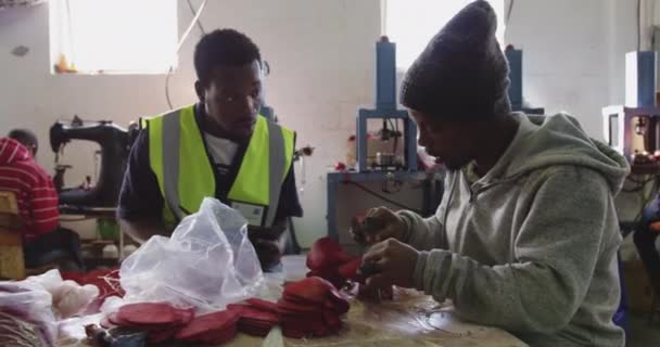 Vue Face Deux Hommes Afro Américains Travaillant Dans Une Usine — Video