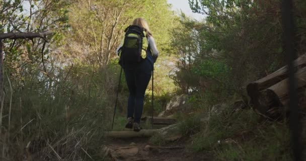 Vista Trasera Una Pareja Ancianos Caucásicos Disfrutando Del Tiempo Naturaleza — Vídeo de stock