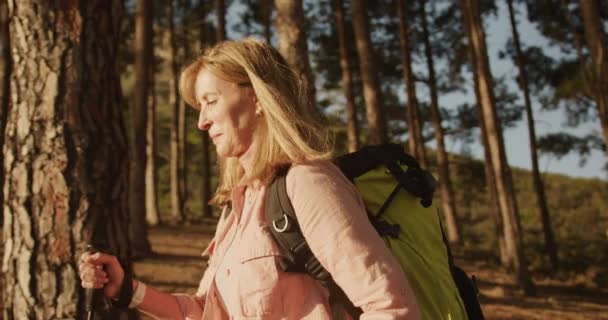 Vista Lateral Una Mujer Caucásica Mayor Disfrutando Del Tiempo Naturaleza — Vídeo de stock