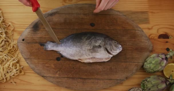 Vue Médiane Angle Élevé Des Mains Une Cuisinière Caucasienne Lors — Video