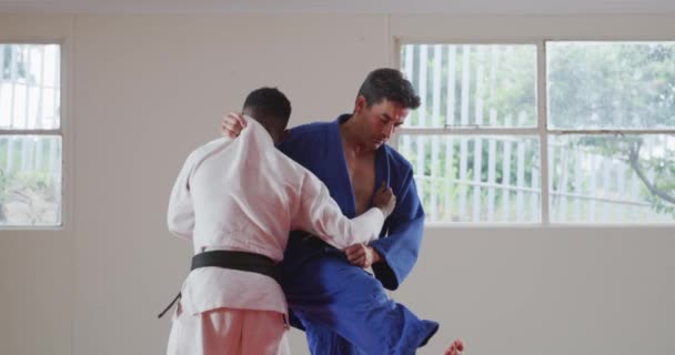 Vue Face Entraîneur Judo Masculin Mixte Judoka Masculin Mixte Adolescent — Video