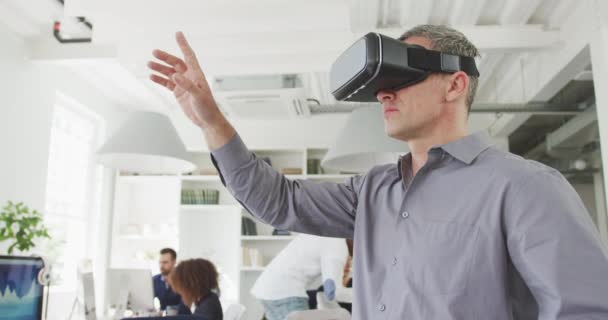 Side View Caucasian Businessman Working Modern Office Wearing Virtual Reality — Stock Video