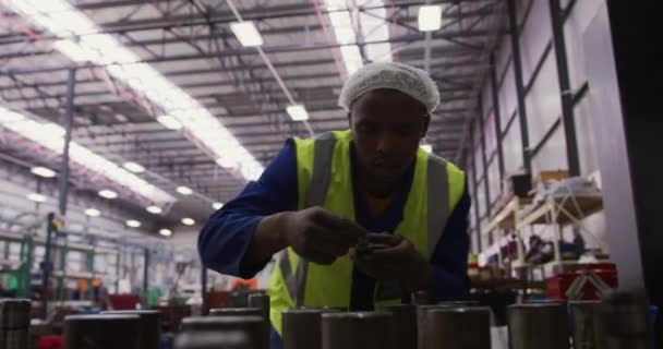 Yoğun Bir Fabrika Deposunda Çalışan Üzerinde Saç Filesi Tulum Yüksek — Stok video