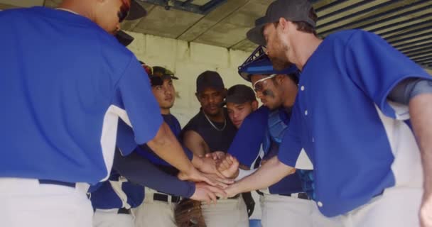 Vista Lateral Grupo Multi Étnico Jogadores Beisebol Sexo Masculino Preparando — Vídeo de Stock