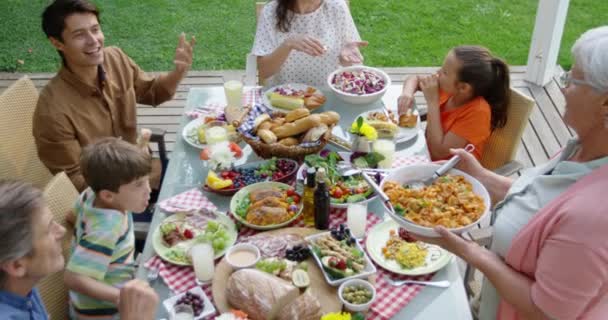 Hoge Hoek Uitzicht Van Een Multi Generatie Blanke Familie Buiten — Stockvideo