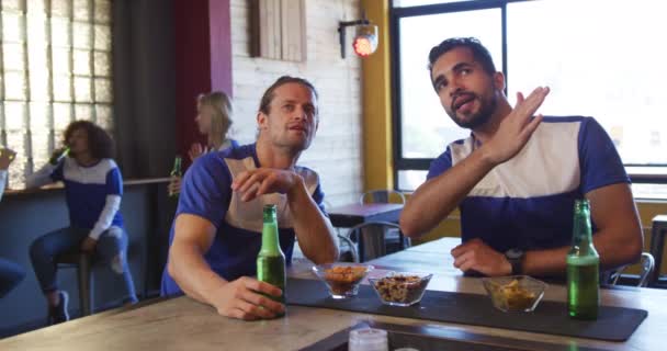 Front View Mixed Race Caucasian Men Sitting Bar Pub Day — Stock Video