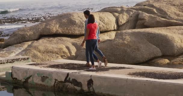 Vue Arrière Couple Mixte Jouissant Temps Libre Dans Nature Par — Video