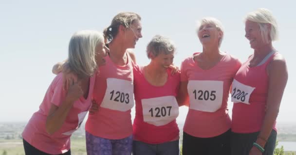 Fun Run Race Zon Vooraanzicht Van Een Groep Blanke Vrouwelijke — Stockvideo