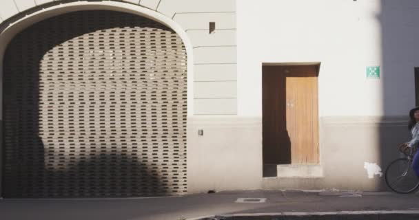 Vista Laterale Una Donna Razza Mista Con Lunghi Capelli Scuri — Video Stock