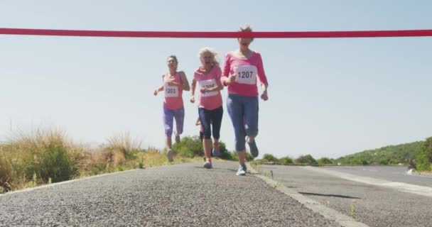 Fun Run Race Sunshine Low Angle View Group Caucasian Female — Stock Video