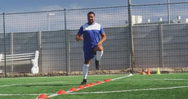 Front View Mixed Race Male Football Player Wearing Team Strip — Stock Video