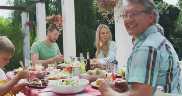 Side View Senior Caucasian Man Sitting Table His Multi Generation — Stock Video