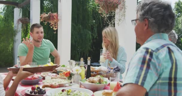 Vista Lateral Una Familia Caucásica Varias Generaciones Disfrutando Juntos Tiempo — Vídeo de stock