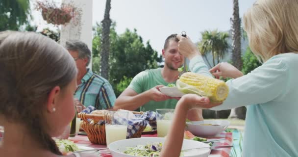 Vista Lateral Perto Uma Família Caucasiana Várias Gerações Que Tem — Vídeo de Stock