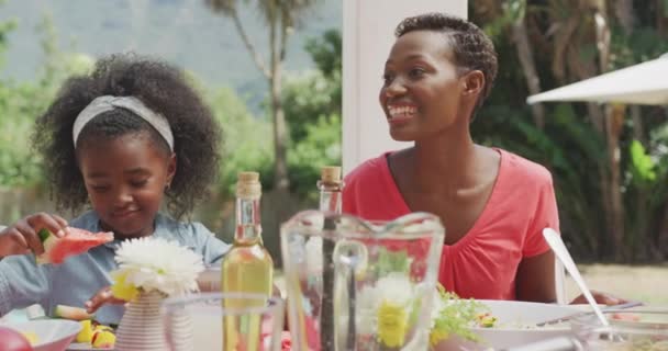 Afrika Kökenli Amerikalı Bir Kadının Ailesiyle Iyi Vakit Geçirmesi Planda — Stok video