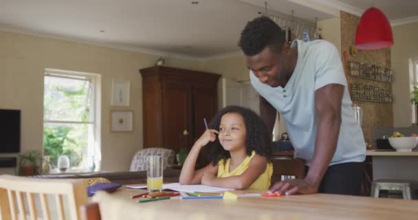 Vista Frontal Homem Afro Americano Sua Filha Raça Mista Desfrutando — Vídeo de Stock