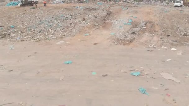 Drone Shot Birds Flying Vehicles Working Clearing Delivery Rubbish Empiled — Video