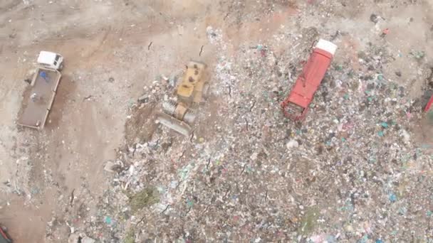 Disparo Drones Pájaros Volando Sobre Vehículos Trabajando Limpiando Entregando Basura — Vídeo de stock