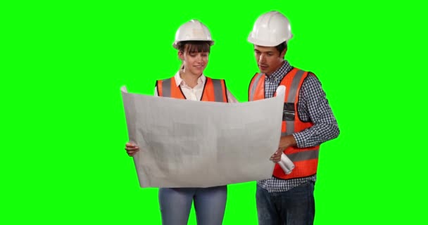 Front View Caucasian Man Woman Wearing High Visibility Vests Helmets — Stock Video