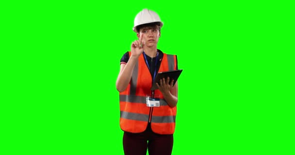 Front View Caucasian Woman Wearing Helmet High Visibility Vest Counting — Stock Video