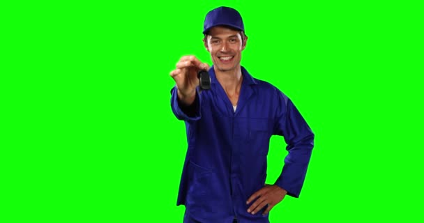 Retrato Mecânico Carro Engenheiro Masculino Caucasiano Feliz Vestindo Roupas Trabalho — Vídeo de Stock