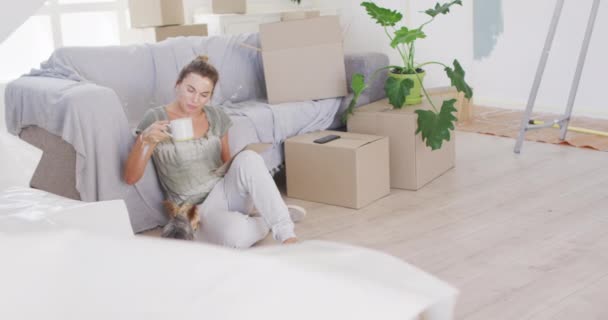 Una Mujer Caucásica Que Pasa Tiempo Casa Renovando Casa Distanciamiento — Vídeo de stock