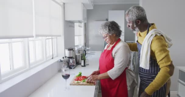 Couple Afro Américain Âgé Passe Temps Maison Ensemble Distance Sociale — Video