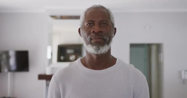 Portrait Senior African American Man Spending Time Home Social Distancing — Stock Video