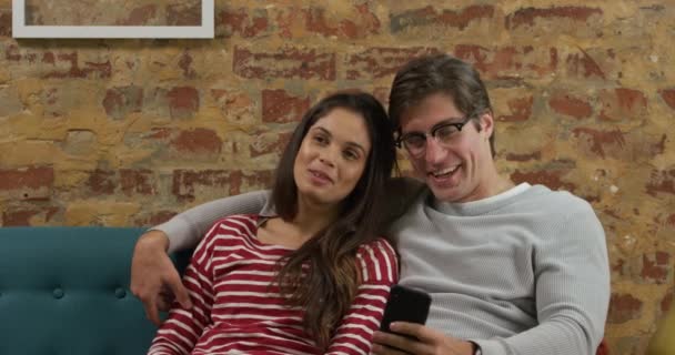 Caucasian Couple Spending Time Home Together Social Distancing Self Isolation — Stock Video