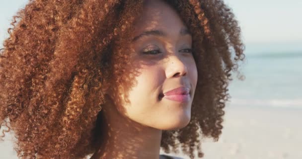 Vue Latérale Près Une Femme Afro Américaine Profitant Soleil Sur — Video