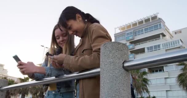 Lage Hoek Zijaanzicht Van Een Blanke Een Gemengd Ras Meisje — Stockvideo