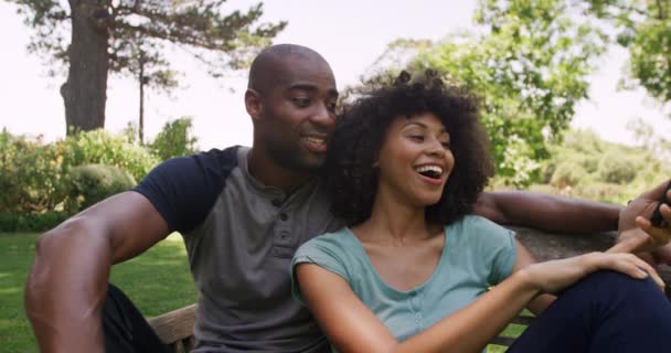 Front Close View Mixed Race Couple Enjoying Time Together Garden — Stock Video