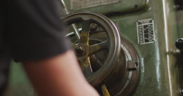 Close Detail Hands Caucasian Male Factory Worker Factory Making Hydraulic — Stock Video