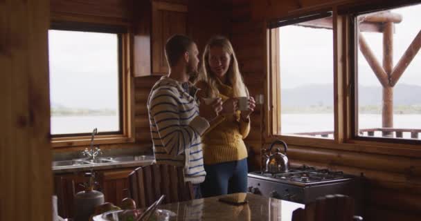 Caucasian Couple Spending Time Home Together Social Distancing Self Isolation — Stock Video