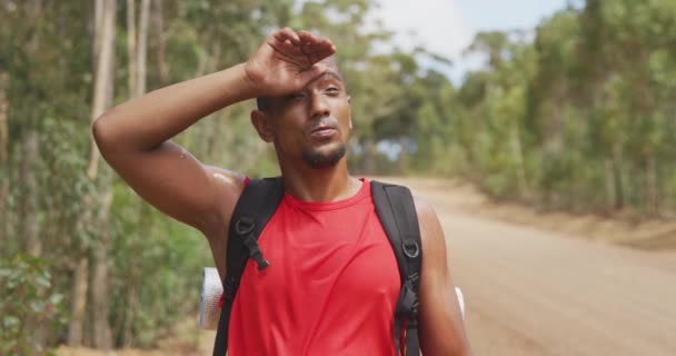 Formda Sakat Protez Bacaklı Bir Irk Adamı Dağlara Seyahatinin Tadını — Stok video