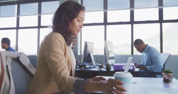 Vue Côté Gros Plan Une Entreprise Mixte Féminine Créative Travaillant — Video