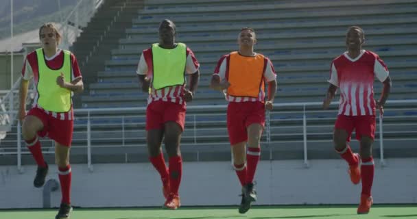 Front View Multi Ethnic Group Male Field Hockey Players Training — Αρχείο Βίντεο