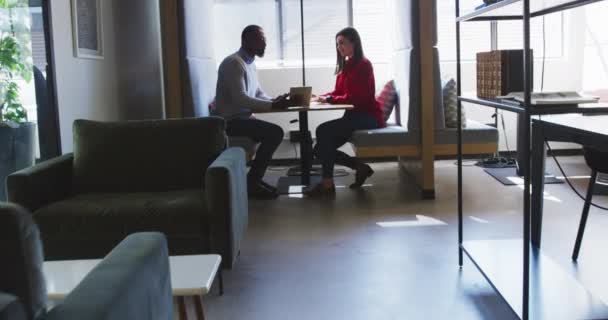 Vue Latérale Une Entreprise Féminine Caucasienne Créative Une Entreprise Afro — Video