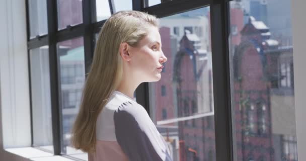 Vista Lateral Cerca Negocio Femenino Caucásico Creativo Trabajando Una Oficina — Vídeo de stock